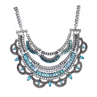 Aqua Marine Crystal Scalloped Statement Necklace